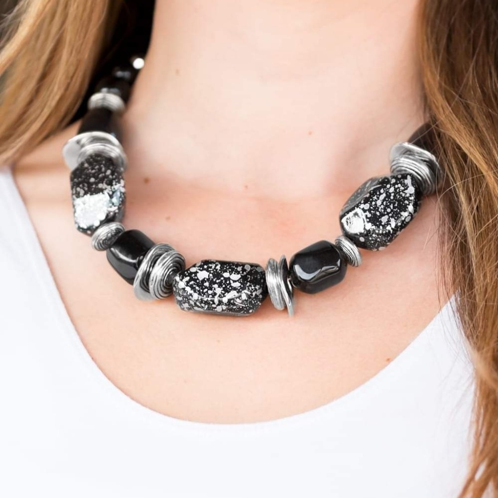 Gorgeous black and silver faux rock necklace